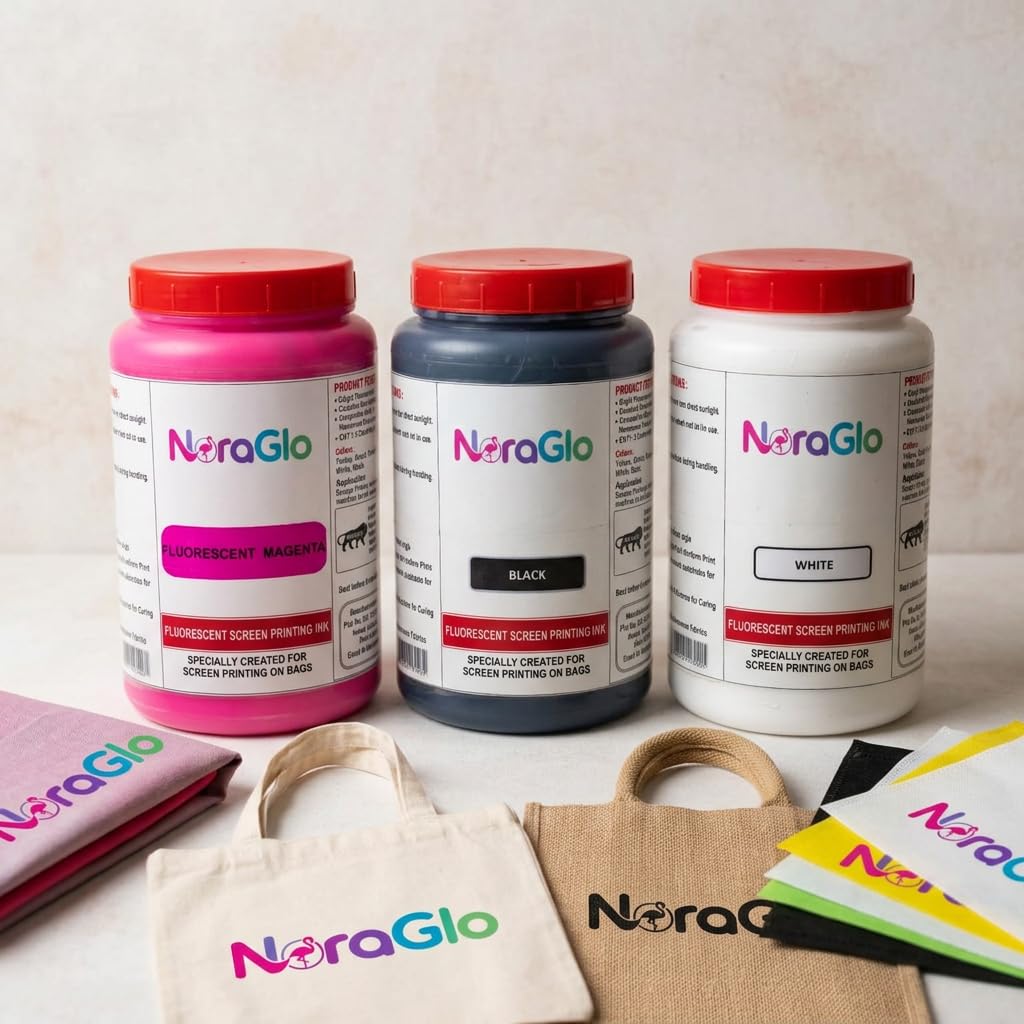 Fluorescent Screen Printing Ink Magenta, Black & White Combo, 1 kg Each (Pack of 3) | Professional Fabric Printing Ink for Non-Woven, Jute & Cotton Bags | High Coverage & Smooth Application-image-46