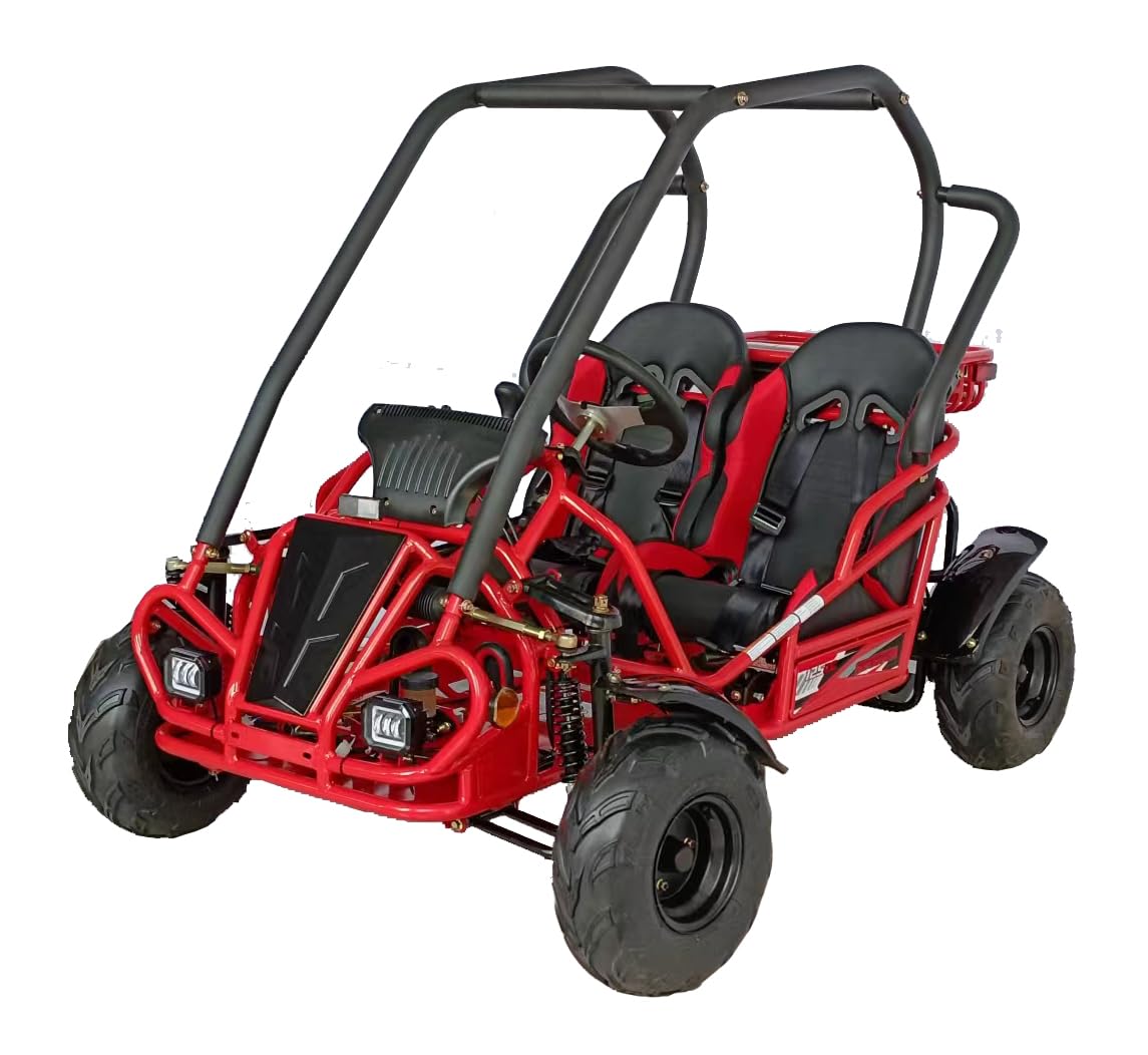 HHH 125cc Go Kart GKT125-9 Spyder Single Cylinder, air-Cooled 3 Speed. Forward-Neutral-Reverse Led Headlights Bigger Seats More Leg Room (Red)