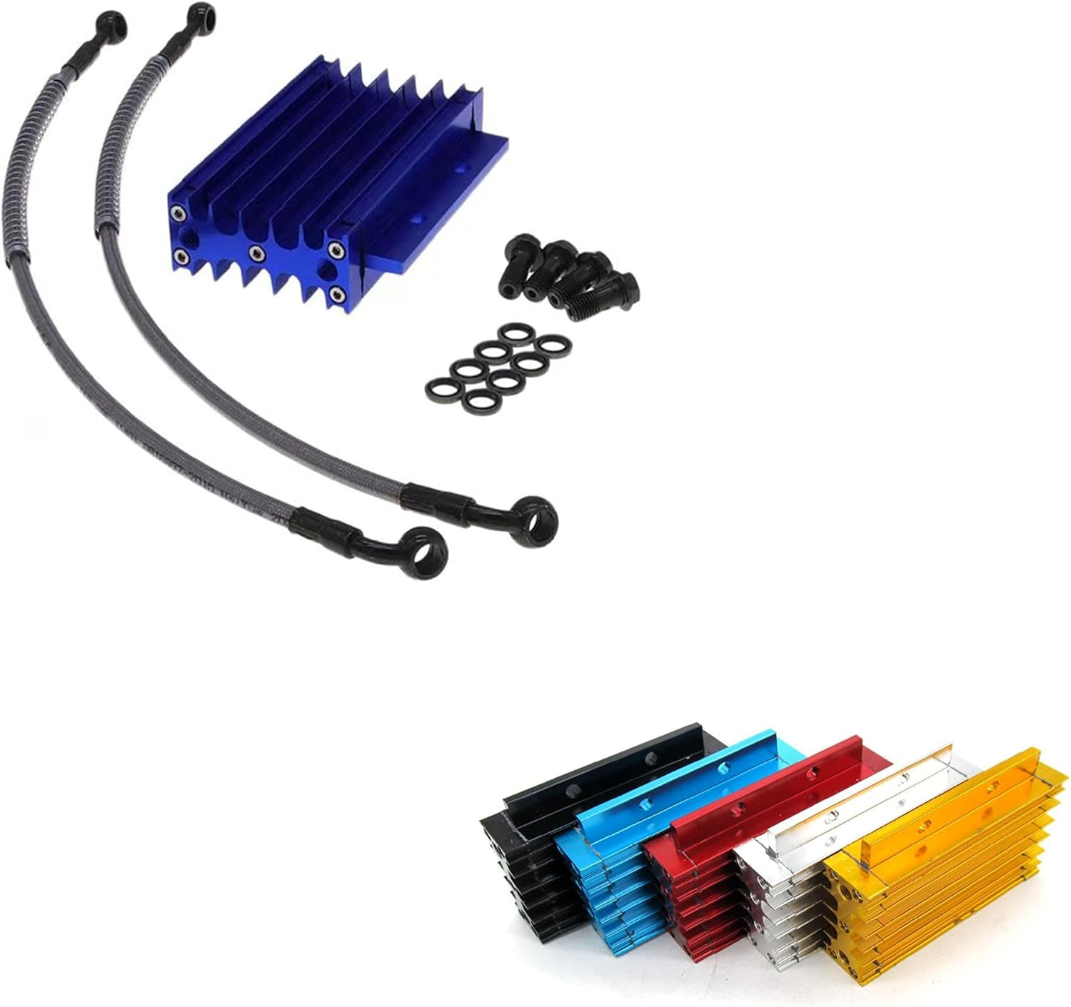 CNC Engine Oil Cooler Kit, Aluminum Alloy Oil Cooler Cooling Radiator Hose Bolt Kit for Monkey Pit Dirt Bike 110cc 125cc 140cc 150cc(BLUE)