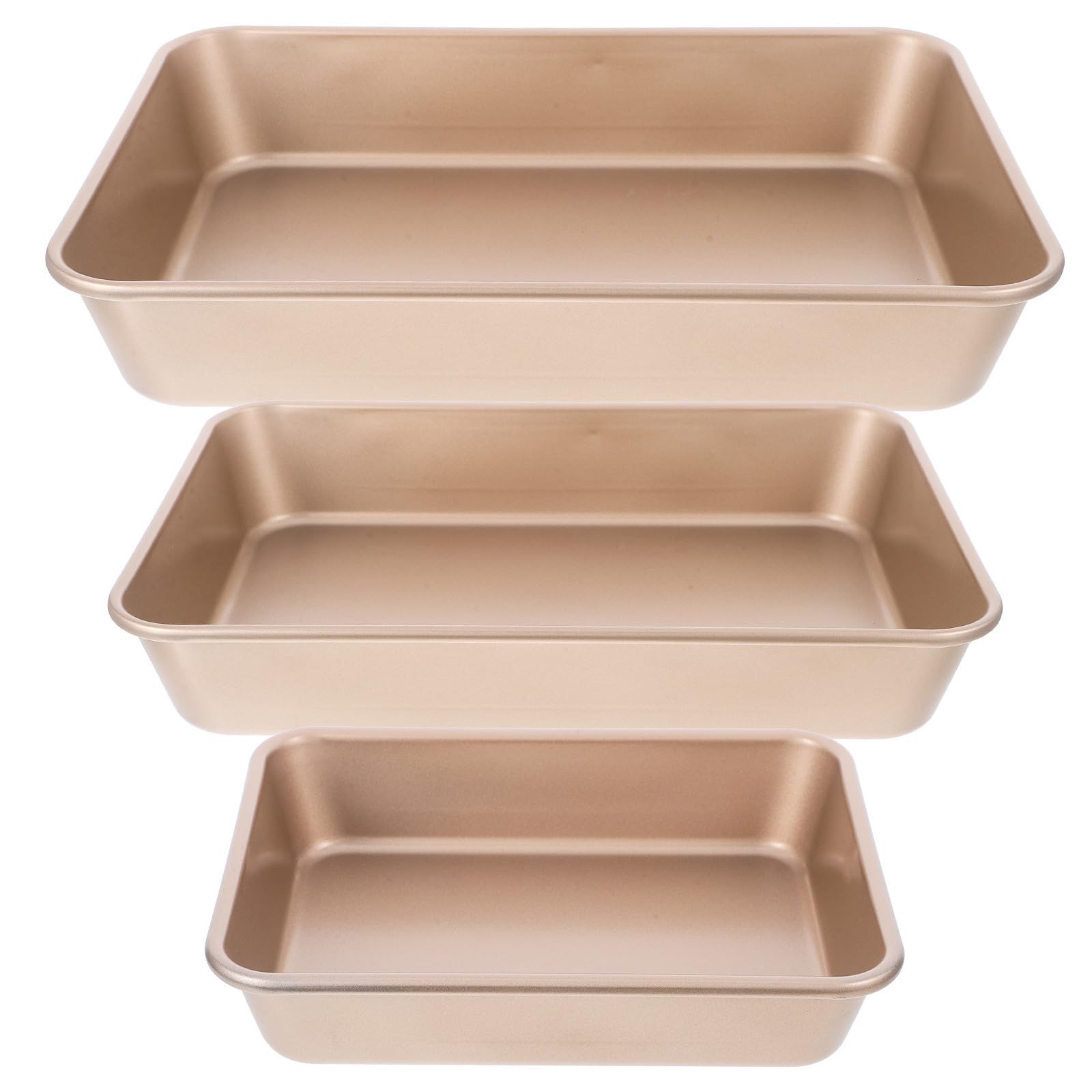 VICASKY Backformen für Backofen und Toaster Gleichmäßige Wärmeverteilung Rechteckige Kuchenformen mit Antihaftbeschichtung 3 Stück aus Kohlenstoffstahl in Gold Tiefe Backbleche