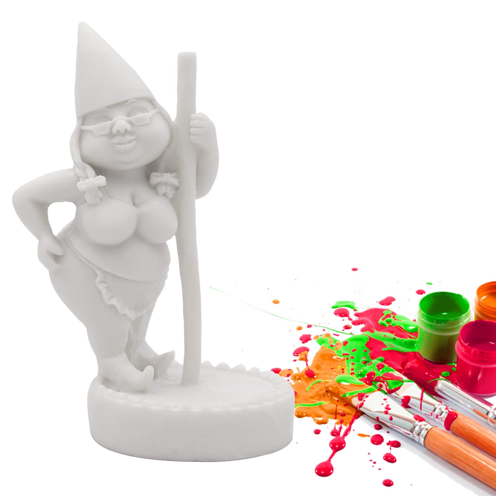 Dnoifne Unpainted Pole Dancing Gnome Statue, DIY Paint Your Own Gnome, Unpainted DIY Gnome Figurines for Kids and Adults, Funny Outdoor Gnome Figure, Dancing Lady Gnome Statue(4.6"/12 cm) — image 1