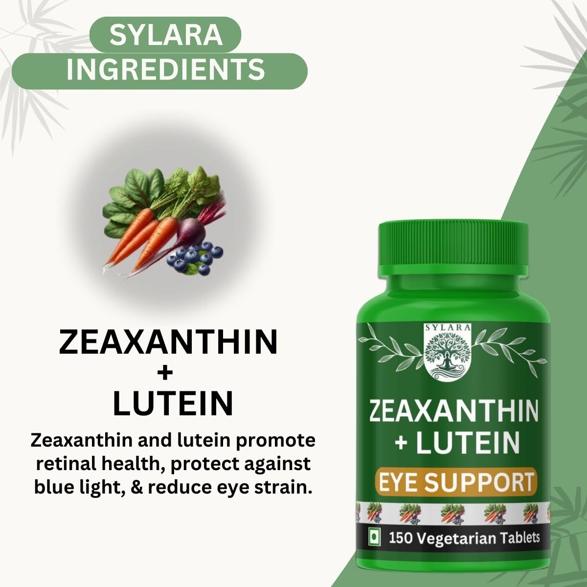 SYLARA Eye Support β Lutein and Zeaxanthin (100 mg) - 150 Tablets/Capsules Supplement with Astaxanthin, Vitamin A, Vitamin C, Vitamin E, Bilberry, Beetroot and Carrot Extracts 3