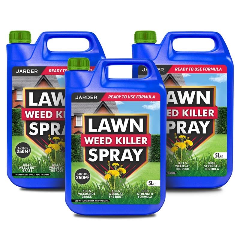 Jarder Lawn Weed Killer Spray 3 x 5L - Kills Weeds not Grass - Kills Weeds at the Root - Covers 750m2 - Ready to Use Strong Formula