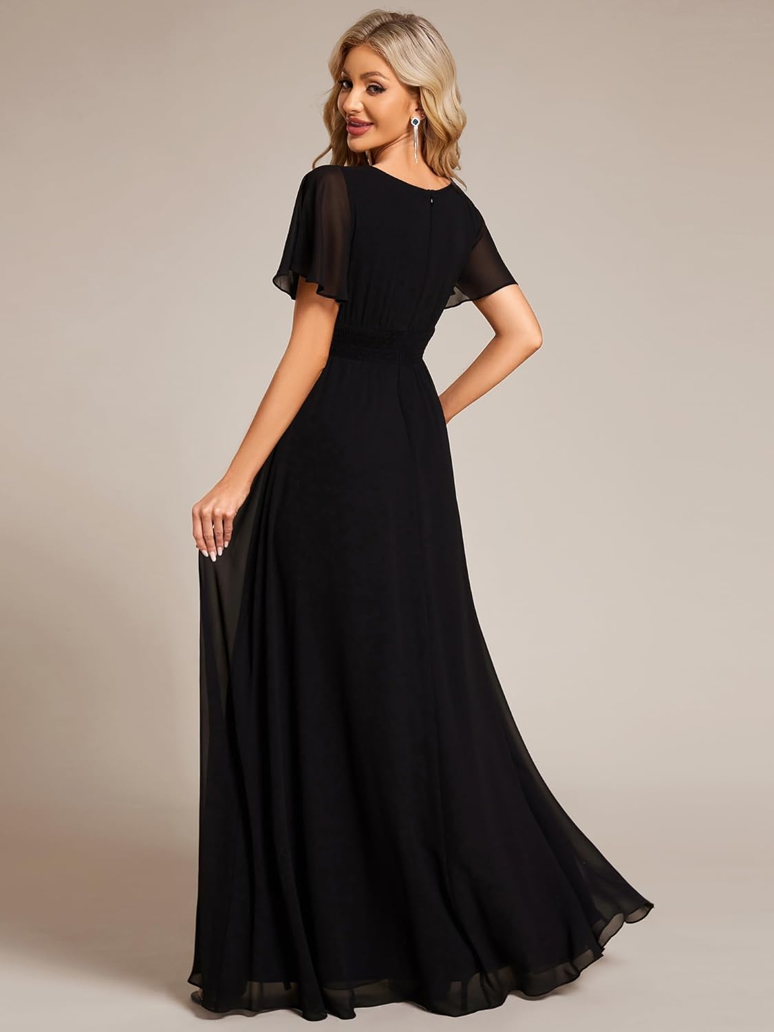 Ever-Pretty Women's Spring Elegant Round Neck Short Sleeve Chiffon Empire Waist Floor Length Formal Dresses Bridesmaid Dress - Image 2