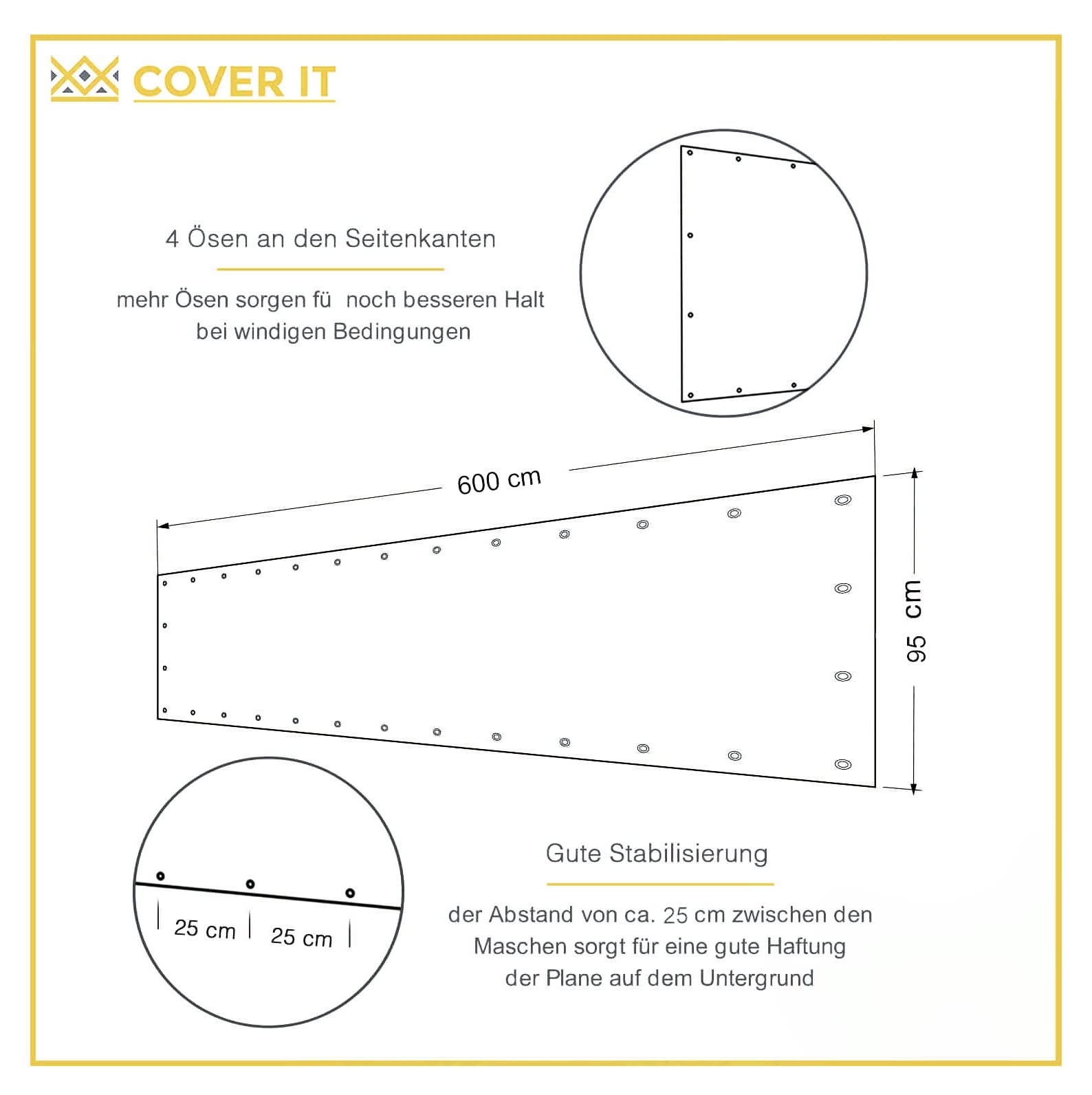 COVER IT Graphite Privacy Screen Balcony Railing with Eyelets 95 x 600 cm - Privacy Screen for Garden Fence - Balcony Railing Cover - 2
