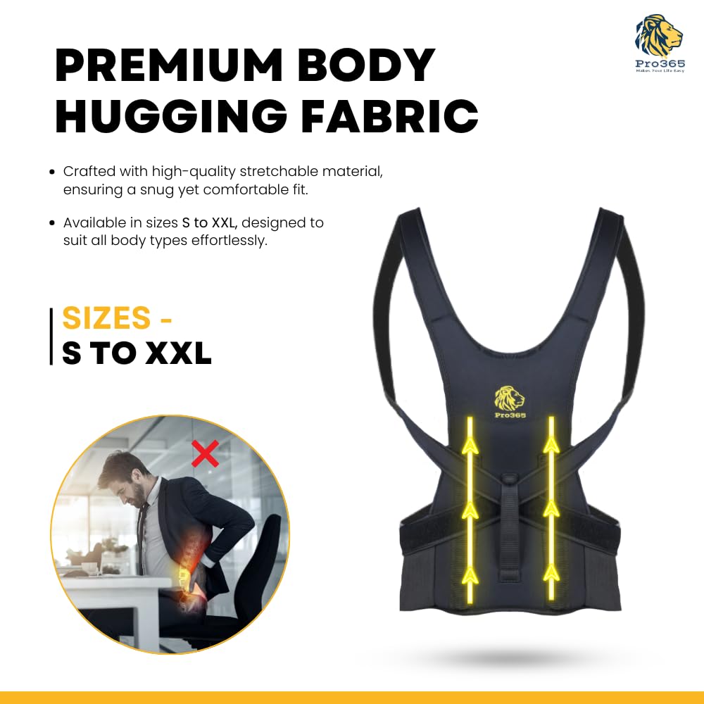 PRO365 Full Back Neoprene Posture Belt | Back Corrector | S-XXL Universal Size | Spine Tubes | Premium Body Hugging Fabric | Unisex | Back Support Belt | 1 Year Warranty | - Image 5 thumbnail