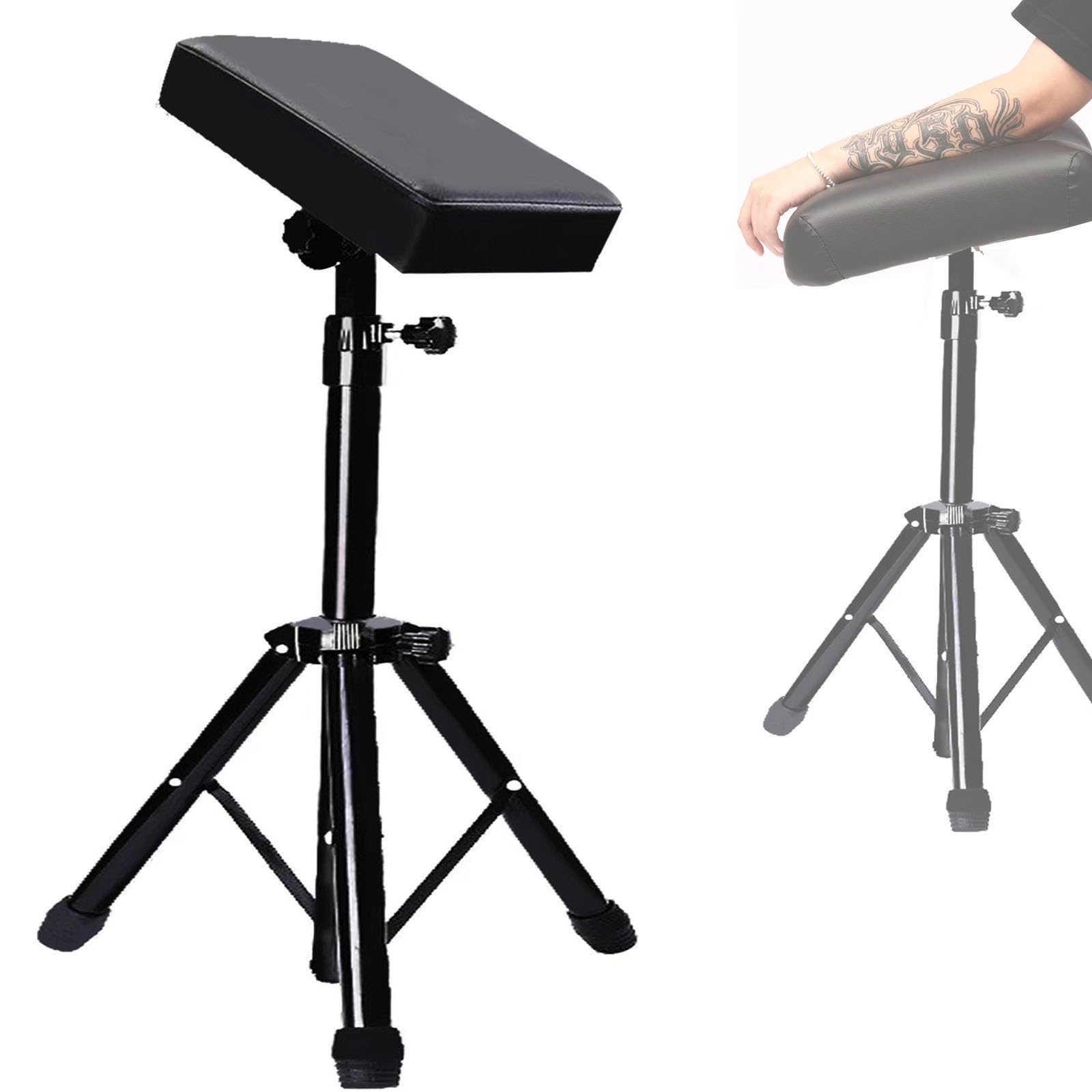 Tattoo Armrest Stand Tripod - Foldable Tattoo Arm Leg Rest Stand Adjustable Height and Tilt Black Leather Pad Professional for Tattoo Studio BETY-7