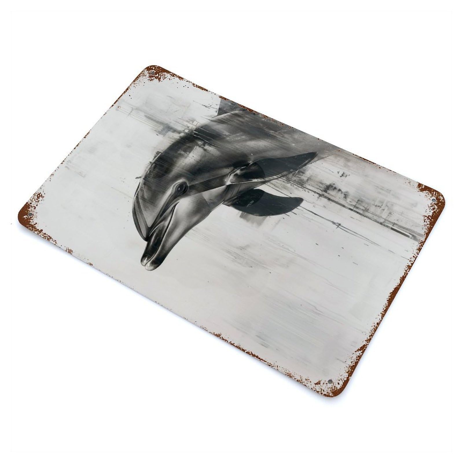Dolphin Painting Rusty Metal Tin Sign 11.8"x7.9", Ideal for Patio, Garden Room And Bar Decor