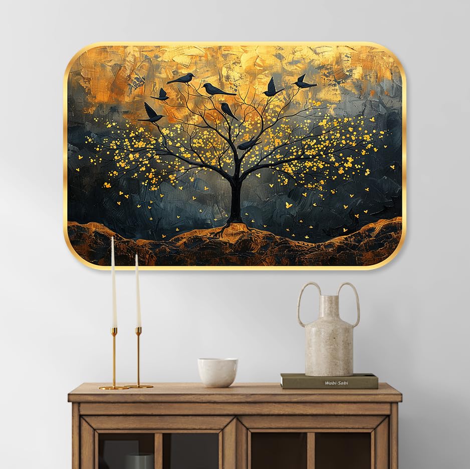 Livin'luxe paintings Beautiful scenery modern art Premium Sparkle Lamination Finished Surface Golden Slim Frame 30 cm x 46 cm Large Size, For Home/Office/Hotel painting MG73