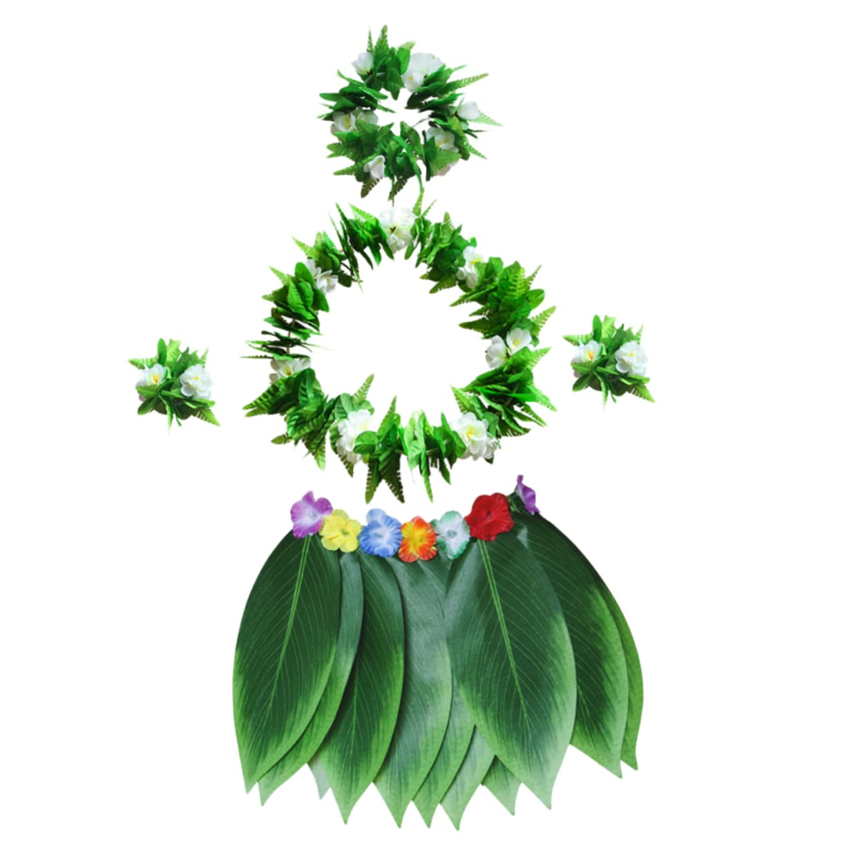 Abaodam 10piezas Conjunto De Disfraz Hawaiano Falda De Verdes Collar Pulseras y Diadema Para Fiestas Temáticas Halloween y Eventos La Playa