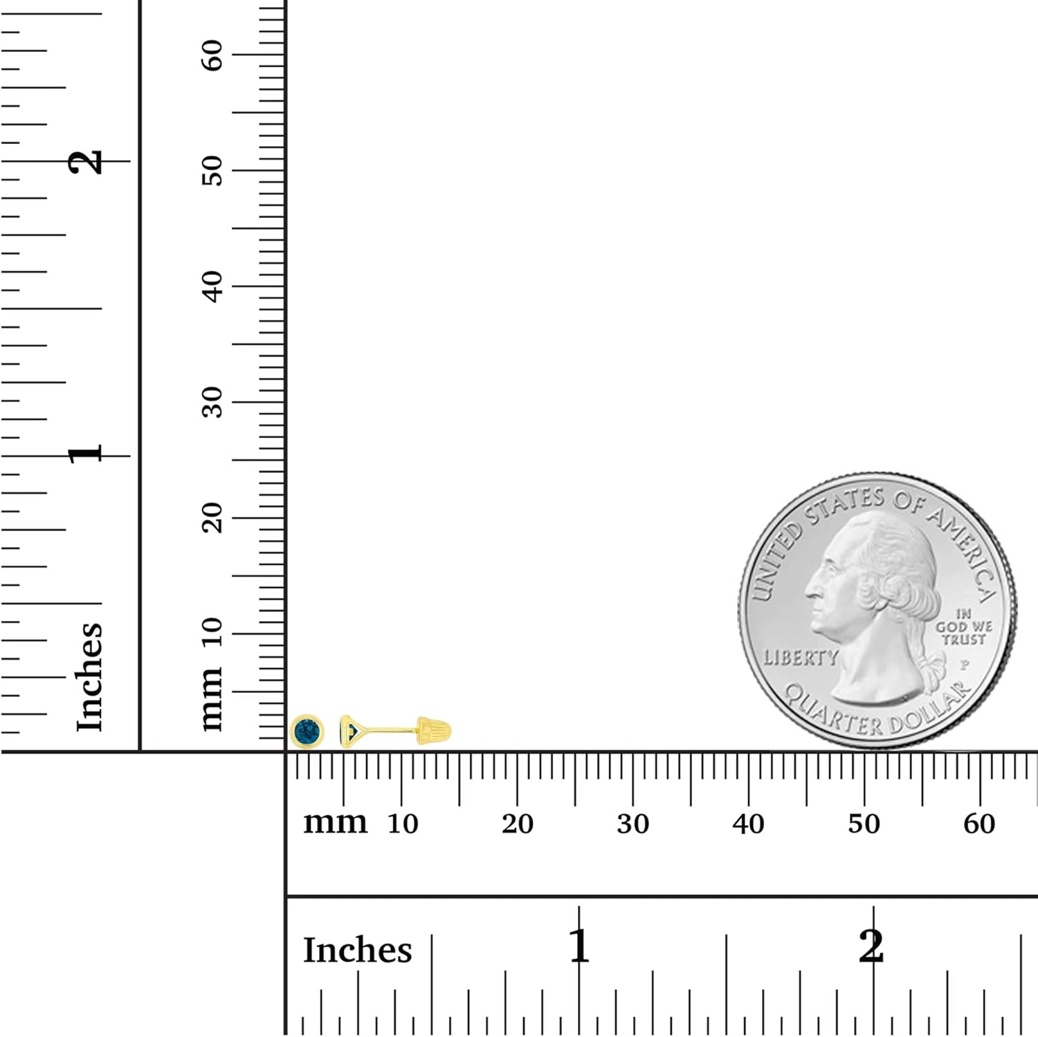 Solid 14K Gold Hypoallergenic 3mm Round Solitaire Genuine Birthstone Bezel Screw Back Stud Earrings - Image 4
