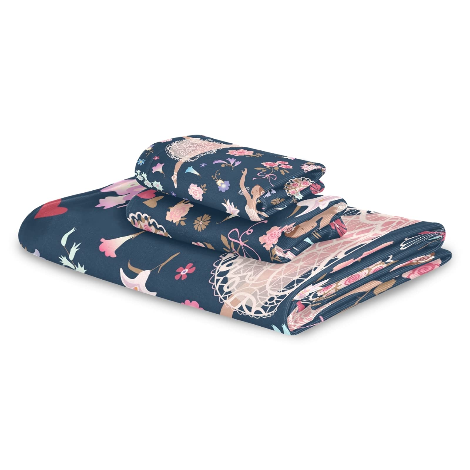 Mnsruu Juego de toallas de baño de 3 piezas con estampado floral de bailarina para baño, spa, hotel, 1 toalla de baño+1 toalla de mano+1 paño
