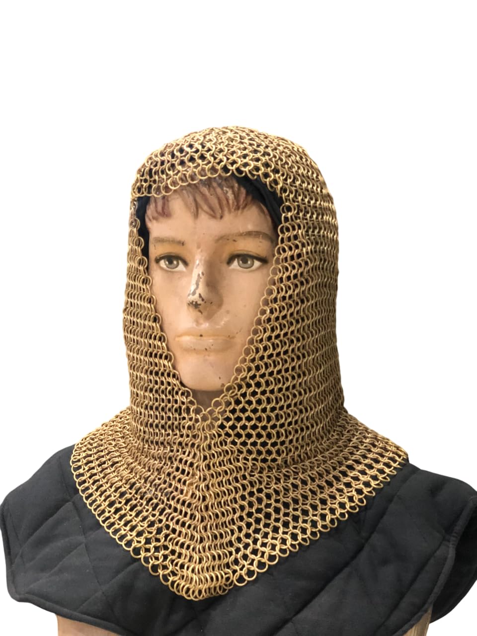 Brass Chainmail Coif, Chain Mail Armor Hood Medieval Reenactment Armor