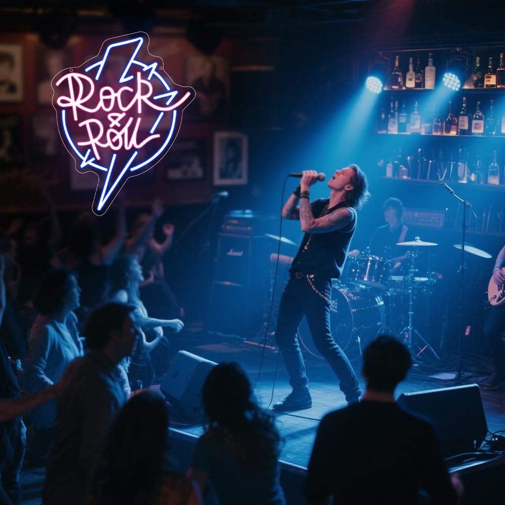 Neonowy szyld muzyczny, Rock and Roll LED, dekoracja ścienna, tło do muzyki na żywo, koncertu, studia muzycznego, baru, sypialni, klubu, na imprezę, prezent dla nastolatków i mężczyzn, zasilanie USB