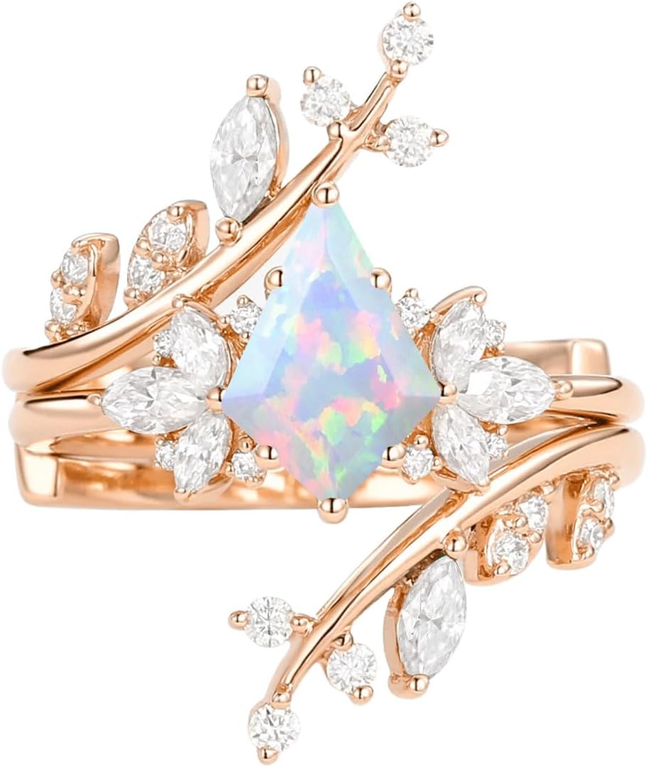 1CT/1.5CT/2CT Gemstone Wedding Ring Set for Her - Kite Cut Gem Bridal Sets Wedding Rings White Yellow Rose 10K 14K 18K Gold Sterling Silver Gemstone Promise Ring Set