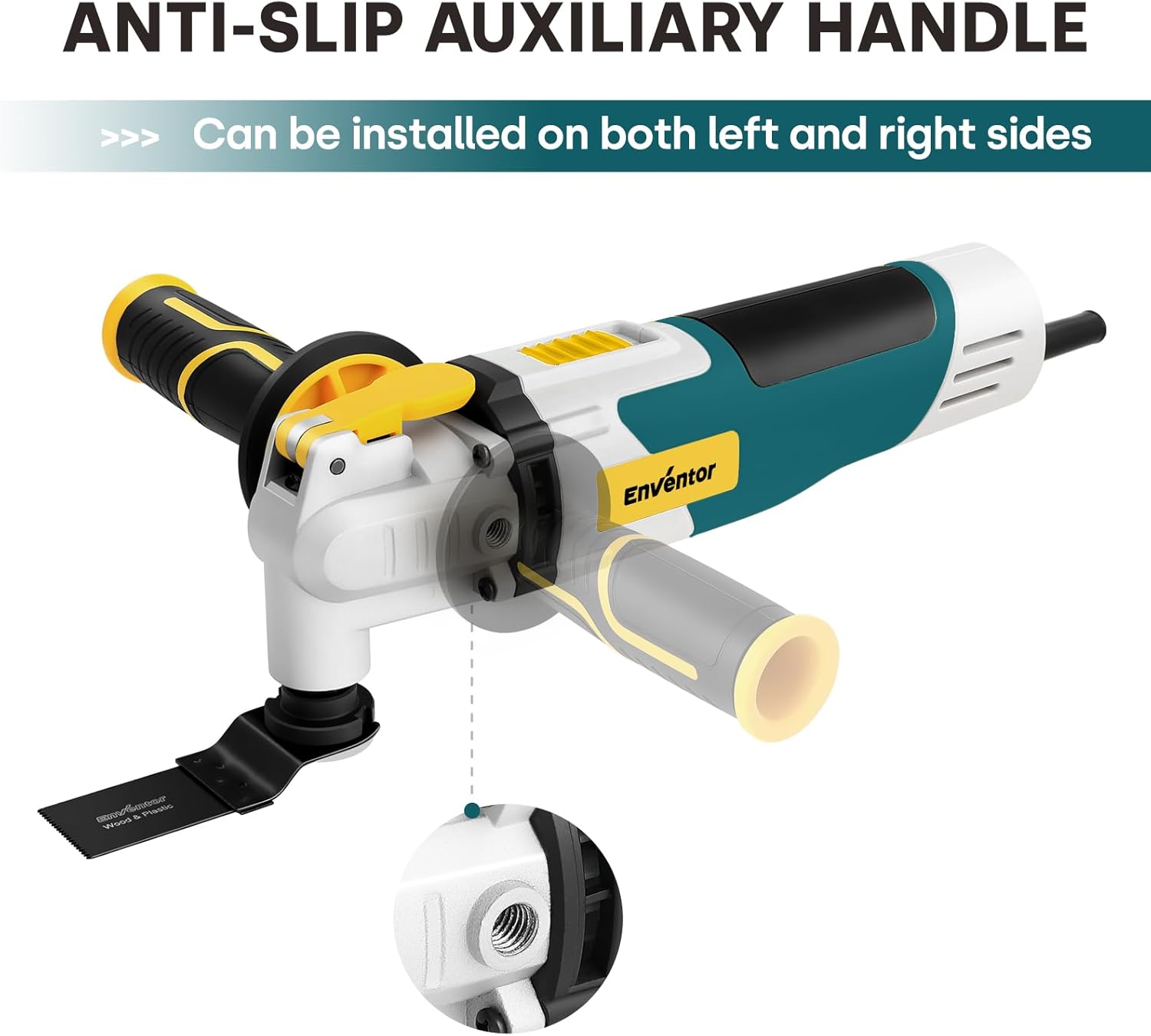 Enventor Oscillating Multi Tools, 2.5A Electric Oscillating Saw with 43PCS Accessories, 15000-22000 OPM, 6 Variable Speeds, 3°Oscillation Angle, Auxiliary Handle for Cutting, Scraping, Sanding, Blue