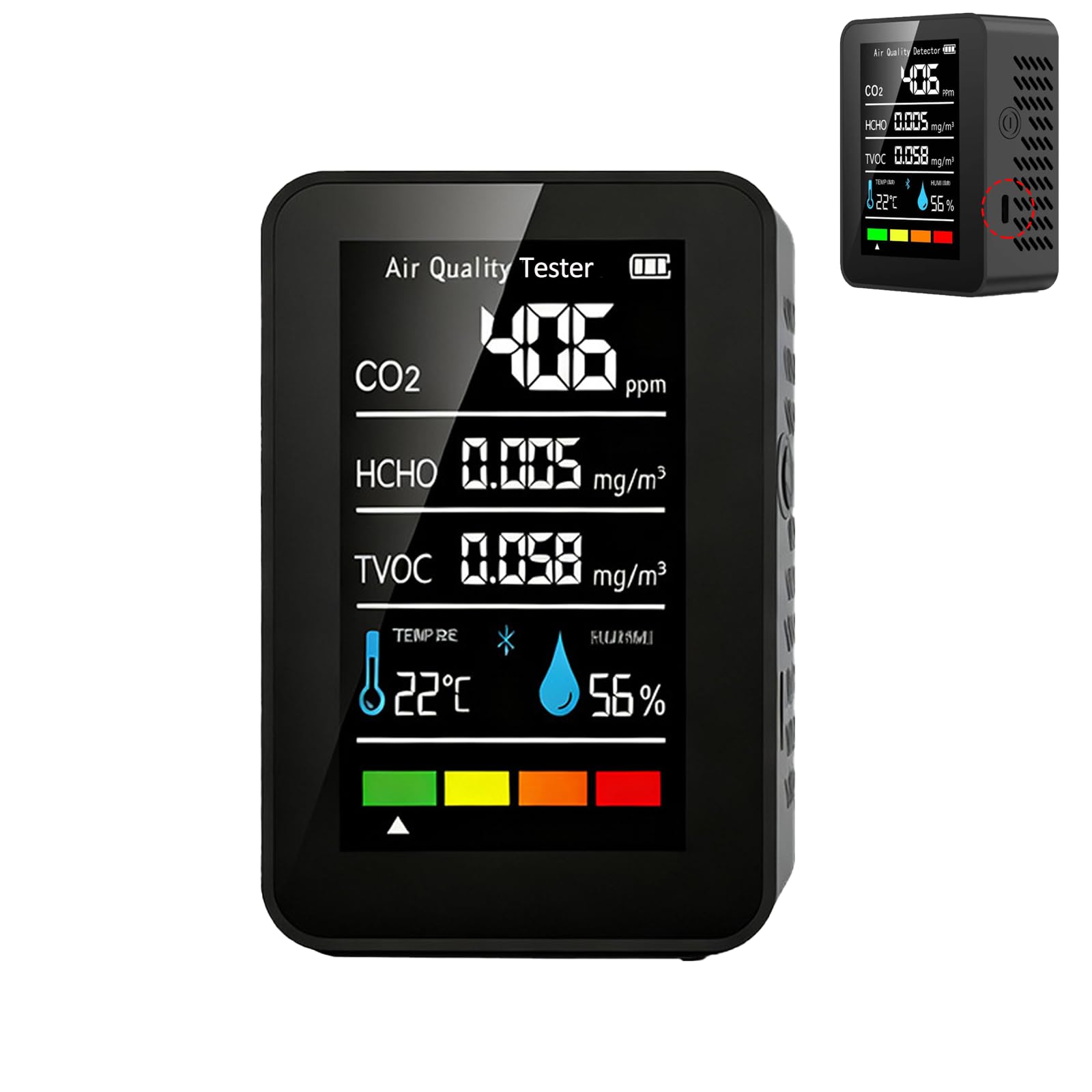 Portable 5-in-1 Indoor Air Quality Meter with LCD Screen, Tracks CO₂, HCHO, TVOC, Temperature and Humidity, Air Quality Tester for Home, Office, Gym, Car, Plant & Pet Room