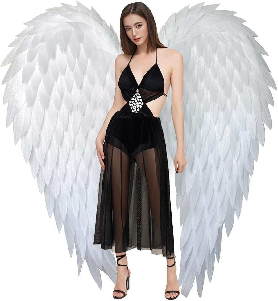 White Adult Angel Wings,Photography Costume Halloween Wings,Large Angel Wing Suitable for Men and Women Decorative Wings