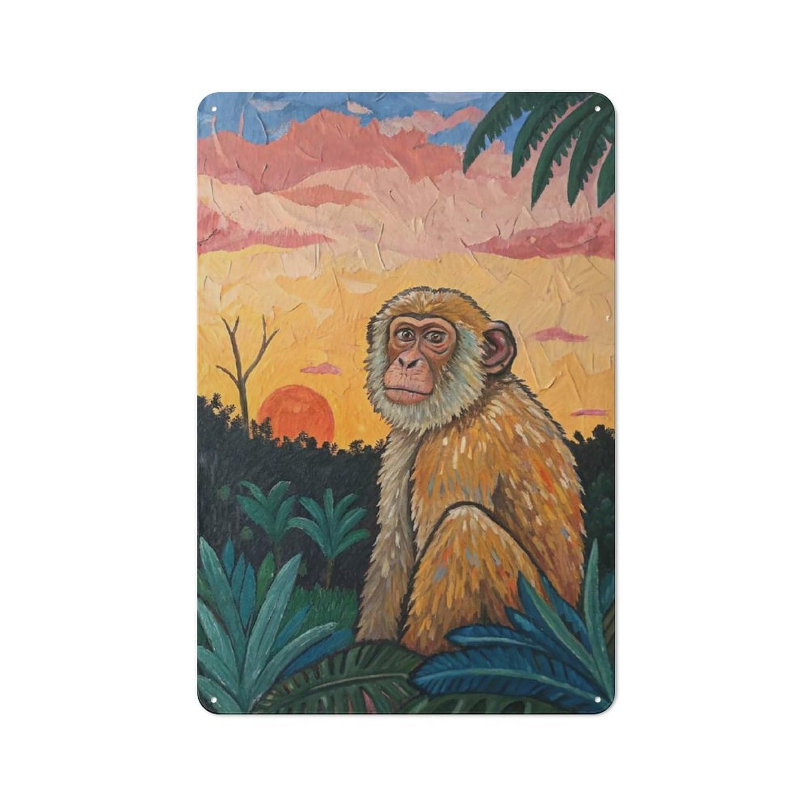 Metal Plaque 30x20cm with Monkey at Sunset for Pub Or Café, Vintage Decor, for Metal Sign Collectors, for Vintage Wall Decor Fans