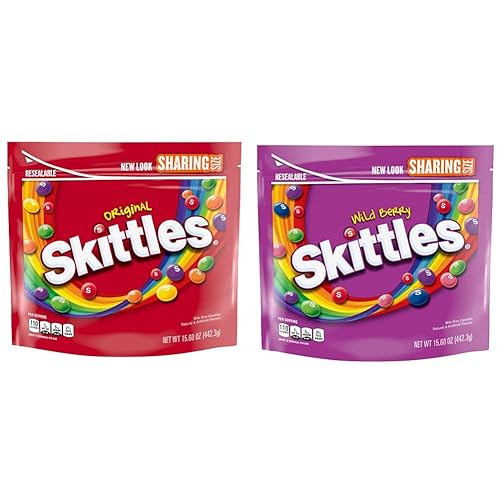SKITTLES original caramelos en bolsa de 15.6oz, tamaño para compartir, SKITTLES Wild Berry (frutos silvestres) caramelos en bolsa de 15.6 oz, tamaño