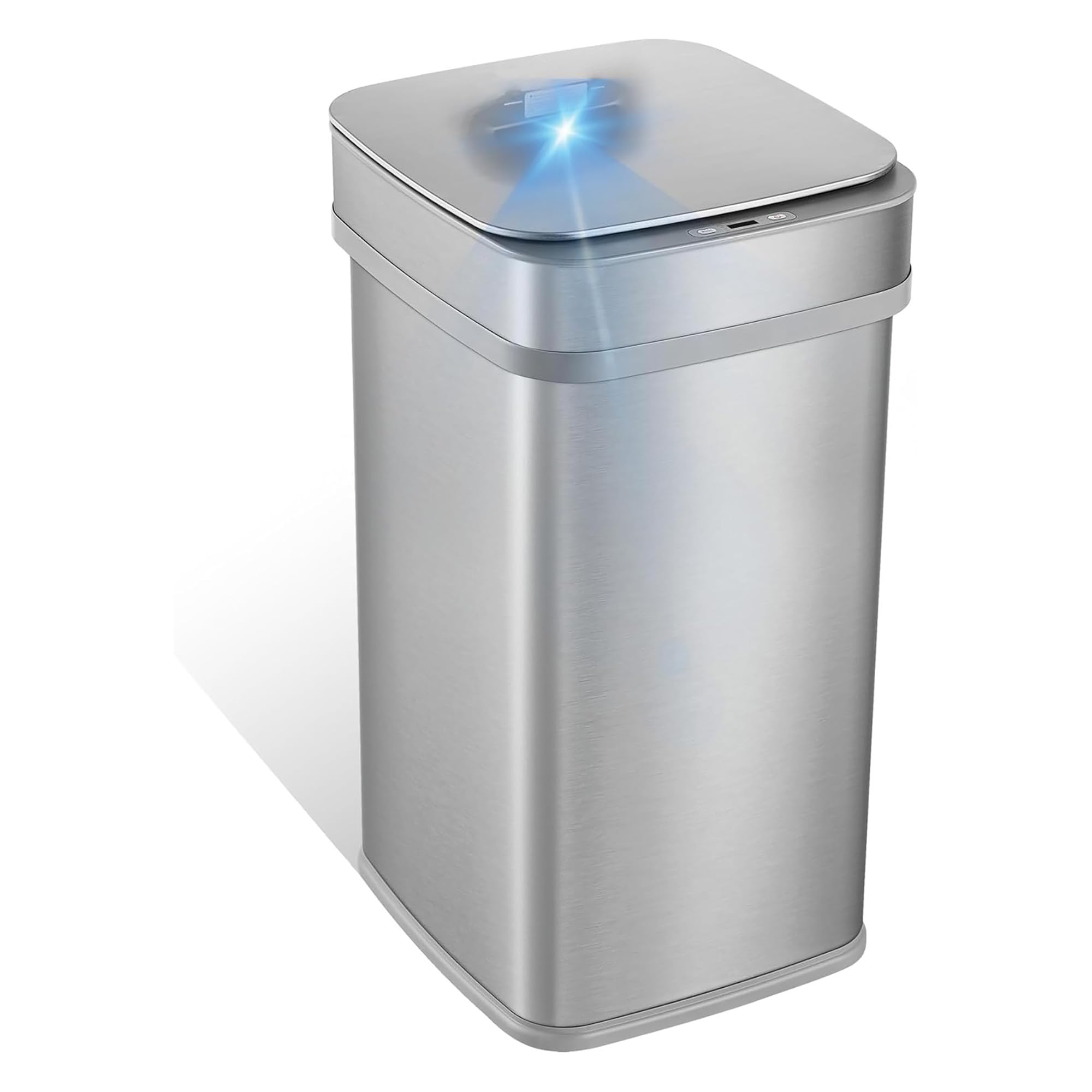 Automatic Motion Sensor Trash Can Stainless Steel Rectangular Kitchen Waste Bin Soft Close Lid Built-In Liner Ring AC