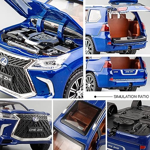 Image of DEOXY 1:24 Scale Lexus Die-Cast SUV Toy Car Model - Openable Doors, Pull Back Action, Friction Powered, Sound & Light, Metal Body with Detailed Interior - Blue