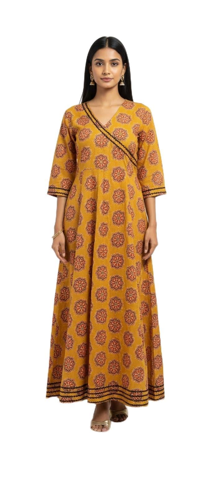 minaakshigangaa Women's Printed Anarkali Dress, V-Neck Wrap, A-Line Flared, Casual-picture-35