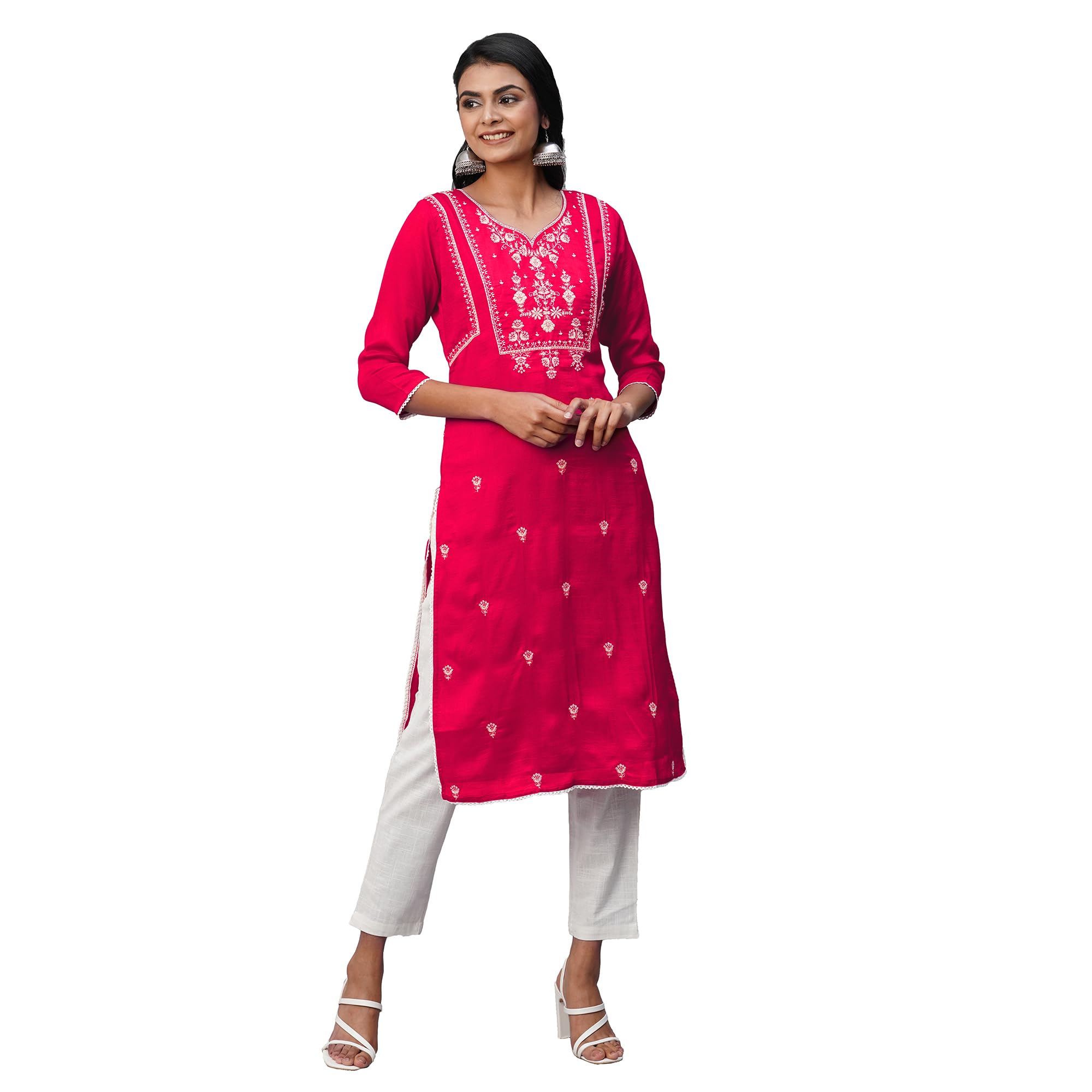 RATAN Women's Silk Blend Straight Thread Embroidery Ethnic Wear Kurta