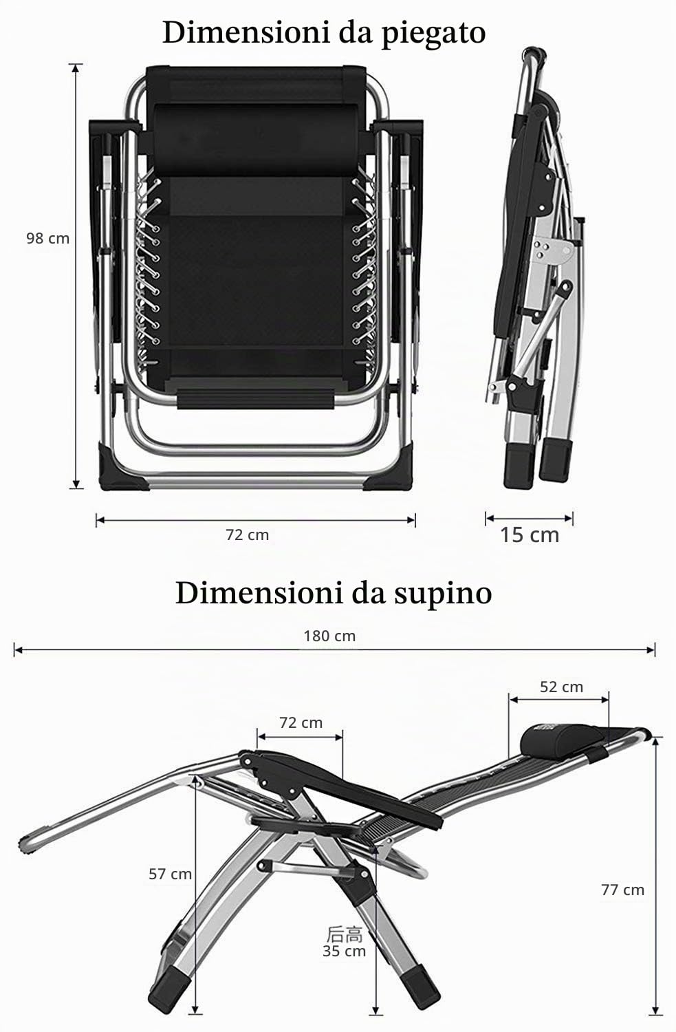 Sedie da Giardino Patio reclinabili per Persone Pesanti Sedie a Sdraio per Giardino a gravità Zero Sedie a Sdraio da sole200kg (Color : Silver)