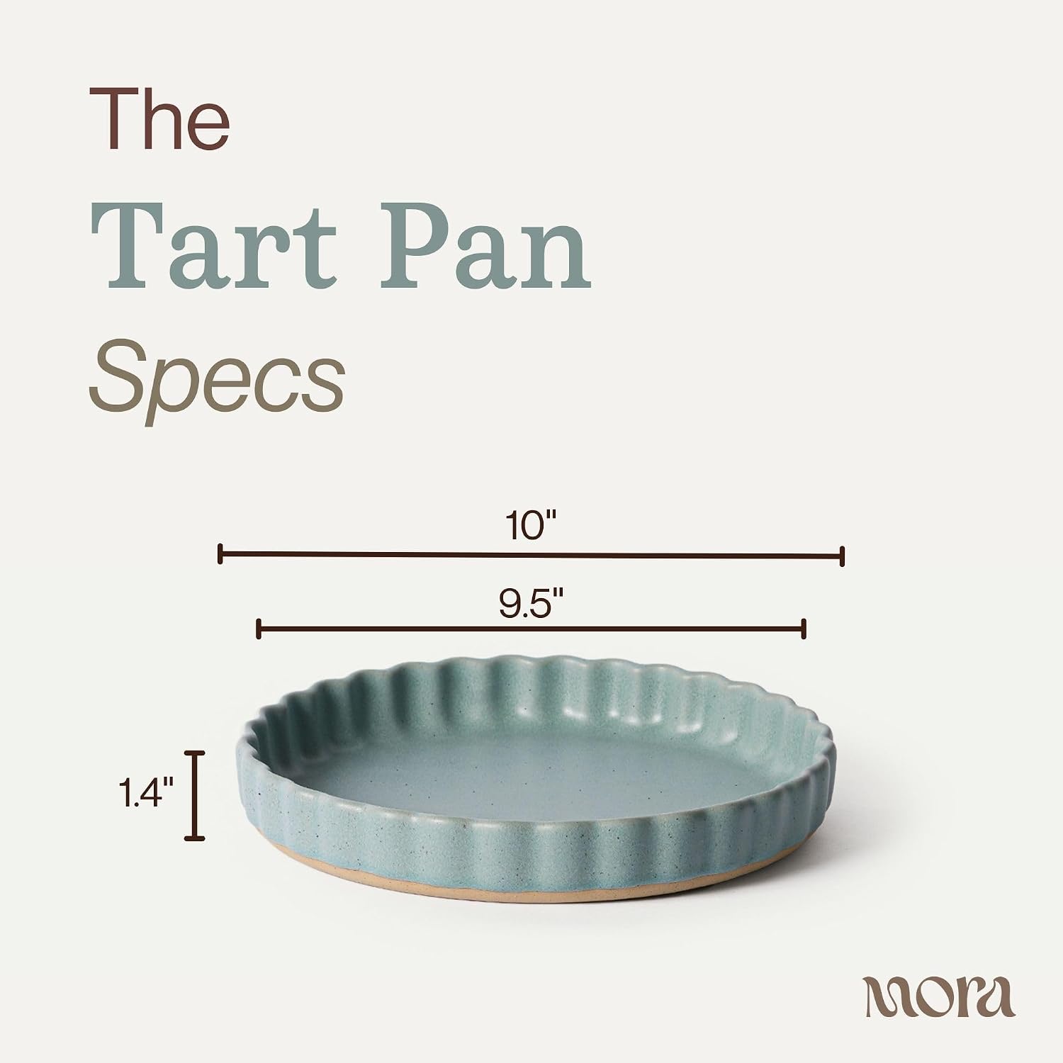 MORA Ceramic Tart Pan, 9.5 Inch Large Porcelain Baking Dish for Tarts, Quiche, Pie, Flan etc. Fluted Ruffled Edge, Oven, Microwave, Freezer, and Dishwasher safe - Great Gift For Bakers - Iris