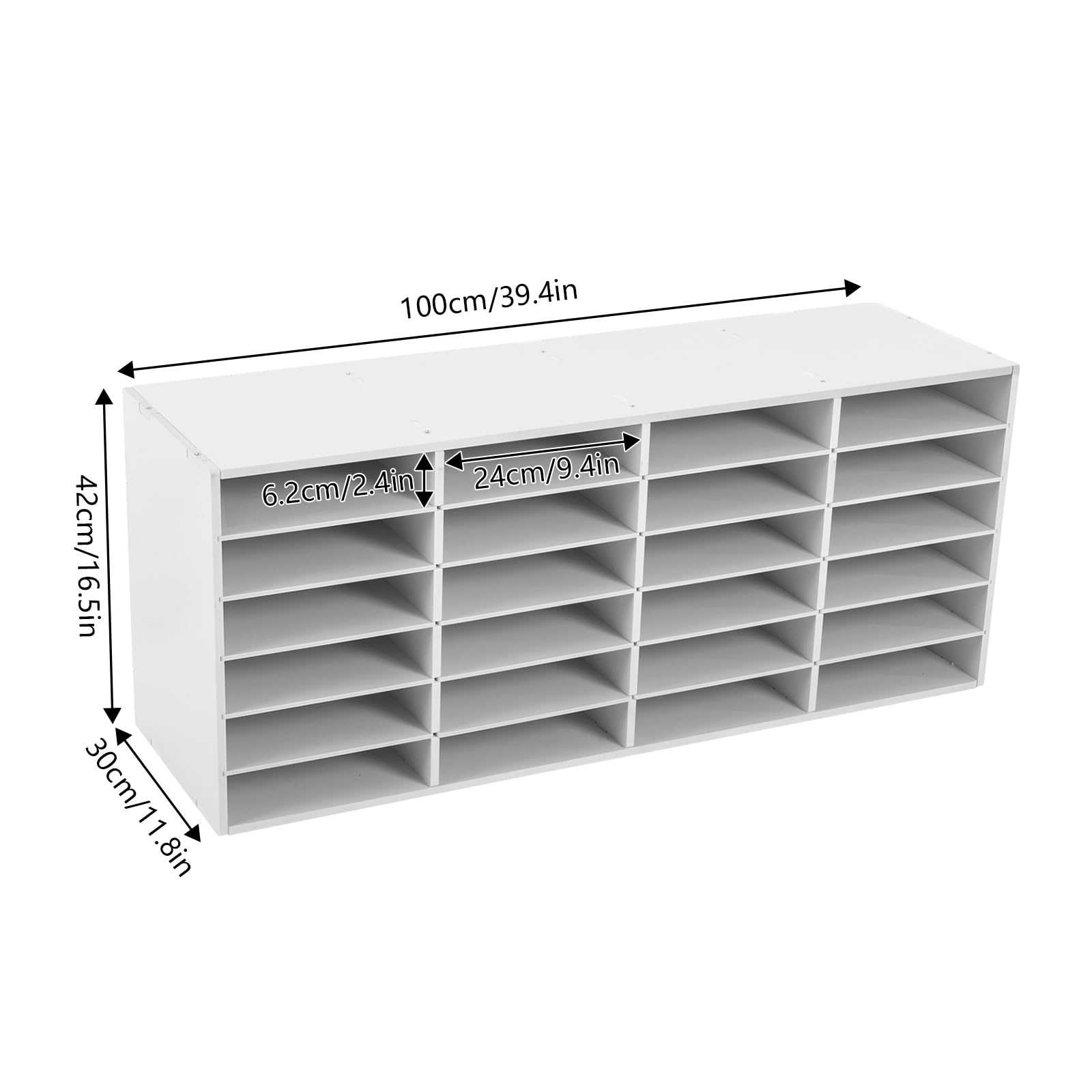 Portadocumenti, ufficio, letteratura, 24 scomparti, da scrivania, 100 x 30 x 42 cm, ripiani, sistema di archiviazione per la casa, l'ufficio (bianco, 4 x 6 scomparti)