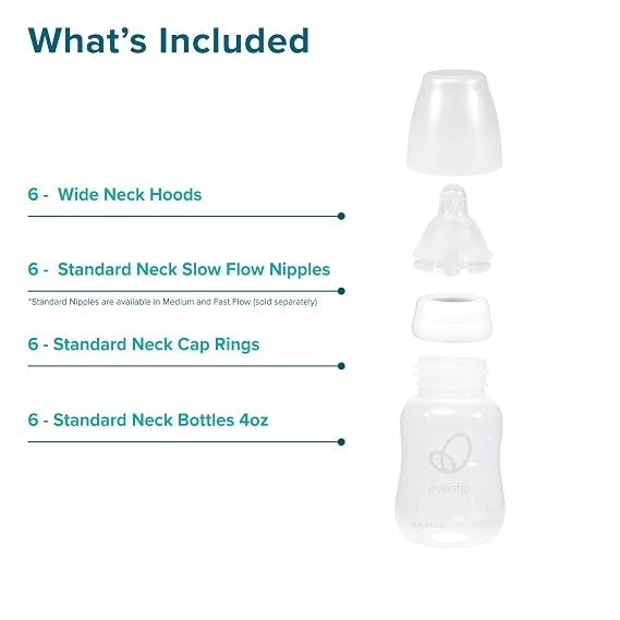 Evenflo Feeding Premium Proflo Venting Balance Plus Standard Neck Baby, Newborn and Infant Bottles - Developed by Pediatric Feeding Specialists - 4 Ounce (Pack of 6)