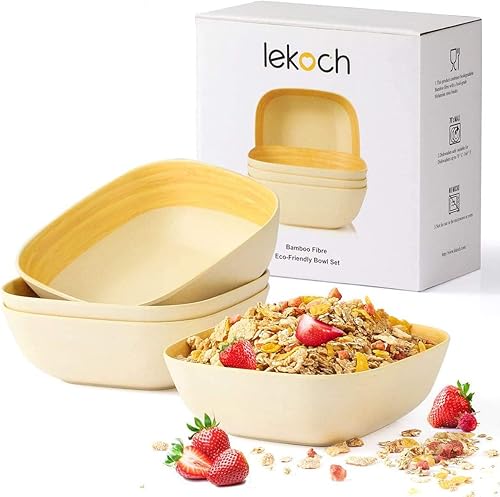 Lekoch Juego de 4 cuencos de ensalada de bambú para cereales, frutas, pasta y sopa, vajilla de bambú para Navidad, día de la madre, cocina, hogar,