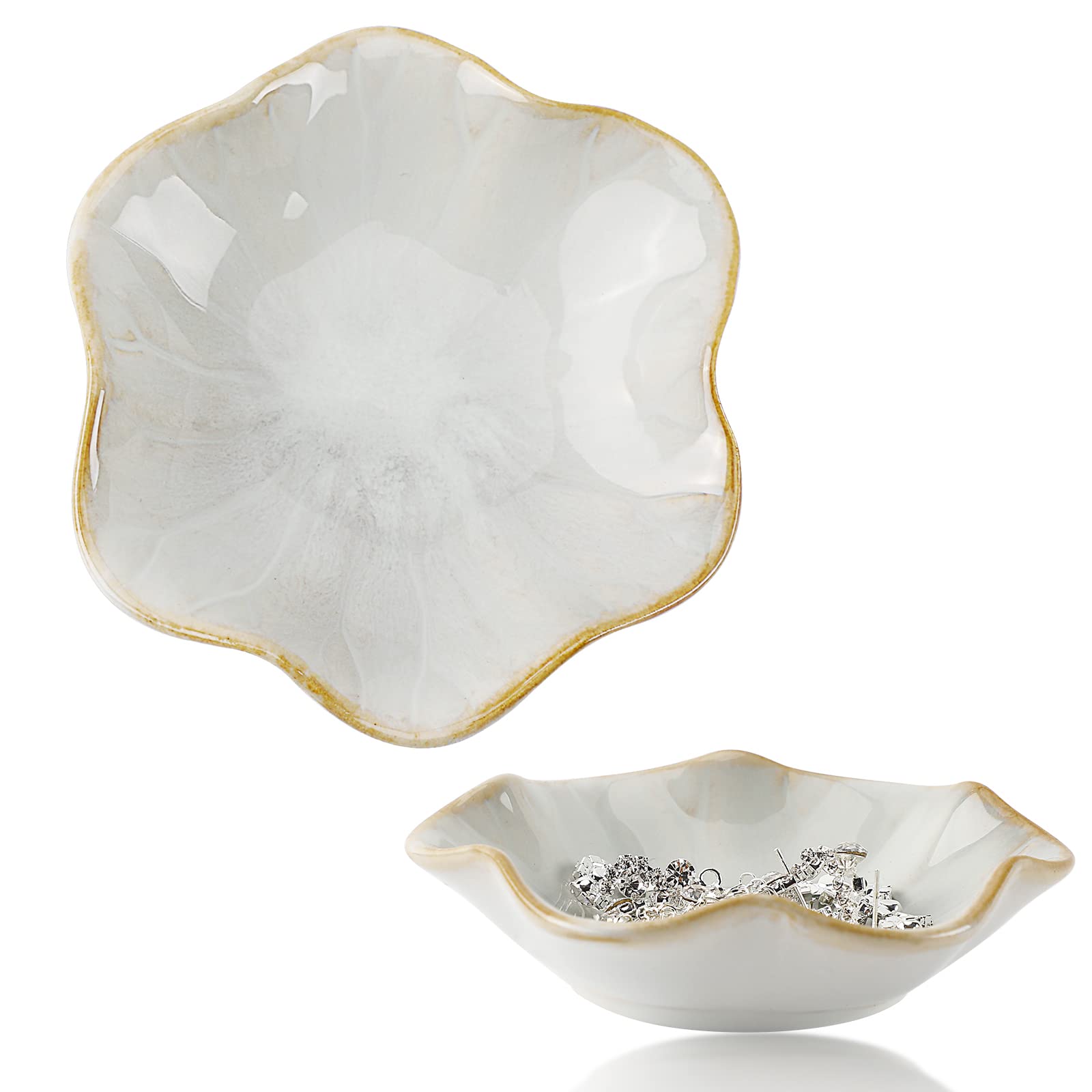 Shuixiong Ceramic Jewelry Dish Tray, Arc Trinket Dish Holder, Storage Plate for Ring, Necklace, Bracelet and Earrings, Bedroom Decorative Gift For Friends, Classmates(White)