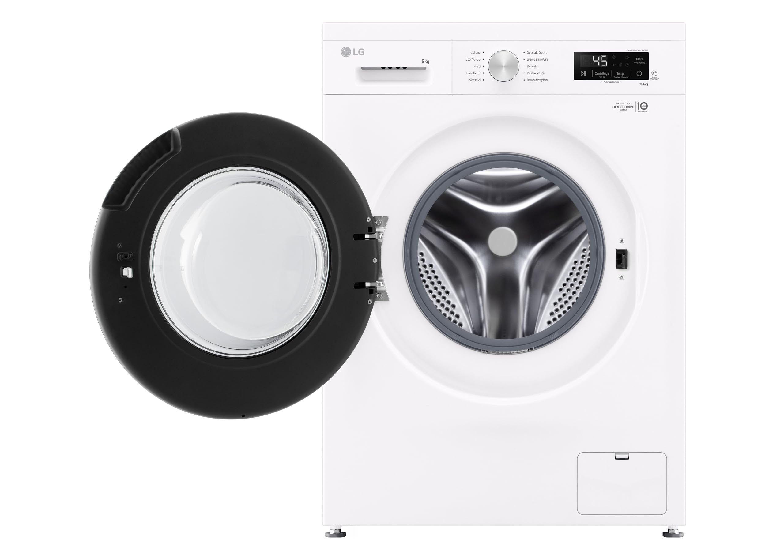 LG F4NX1009NWB Lavatrice 9 kg a Carica Frontale Serie X1, Classe A, 1400 giri, Wi-Fi, 6 Motion Direct Drive, Lavaggio a Vapore Allergy Care, Libera installazione, Essence White