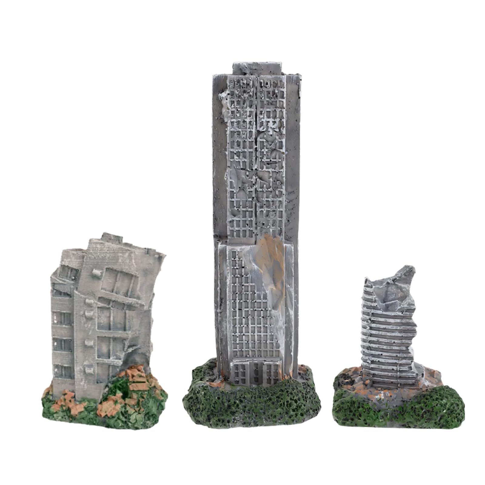 KieTeiiK 3Pieces Destroyed Building Fishtank Ornament Resin Building Model Landscape Decors for Aquarium Freshwater Saltwater Pet Fish Accessories