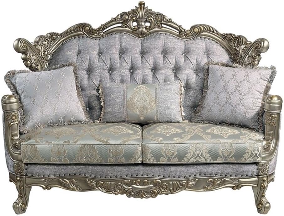 Miliani Gray Tufted Fabric Loveseat with Nailhead Trim