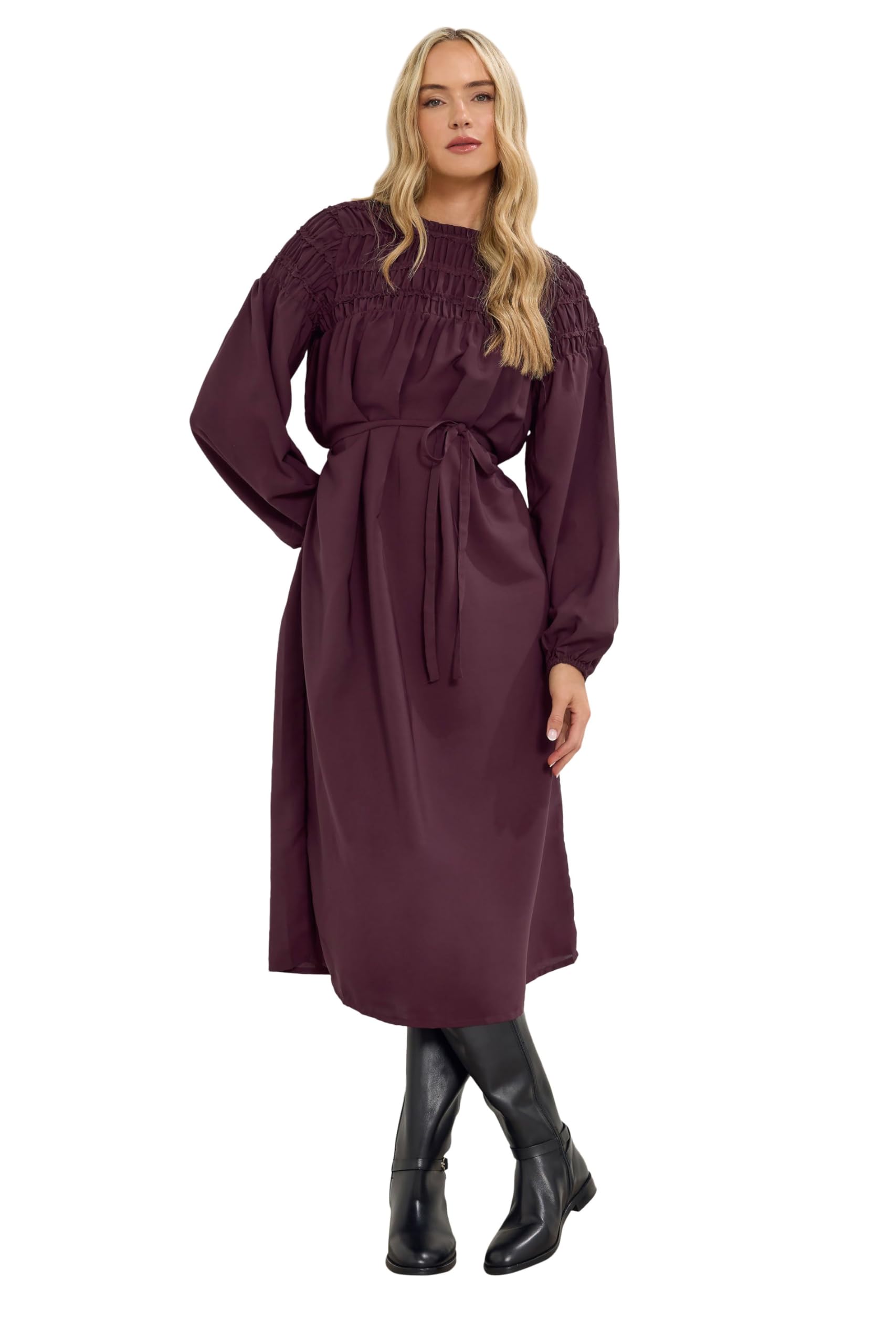 Long Tall Sally Women's Purple - Lts Tall Burgundy Red Shirred Long Sleeve Midi Dress