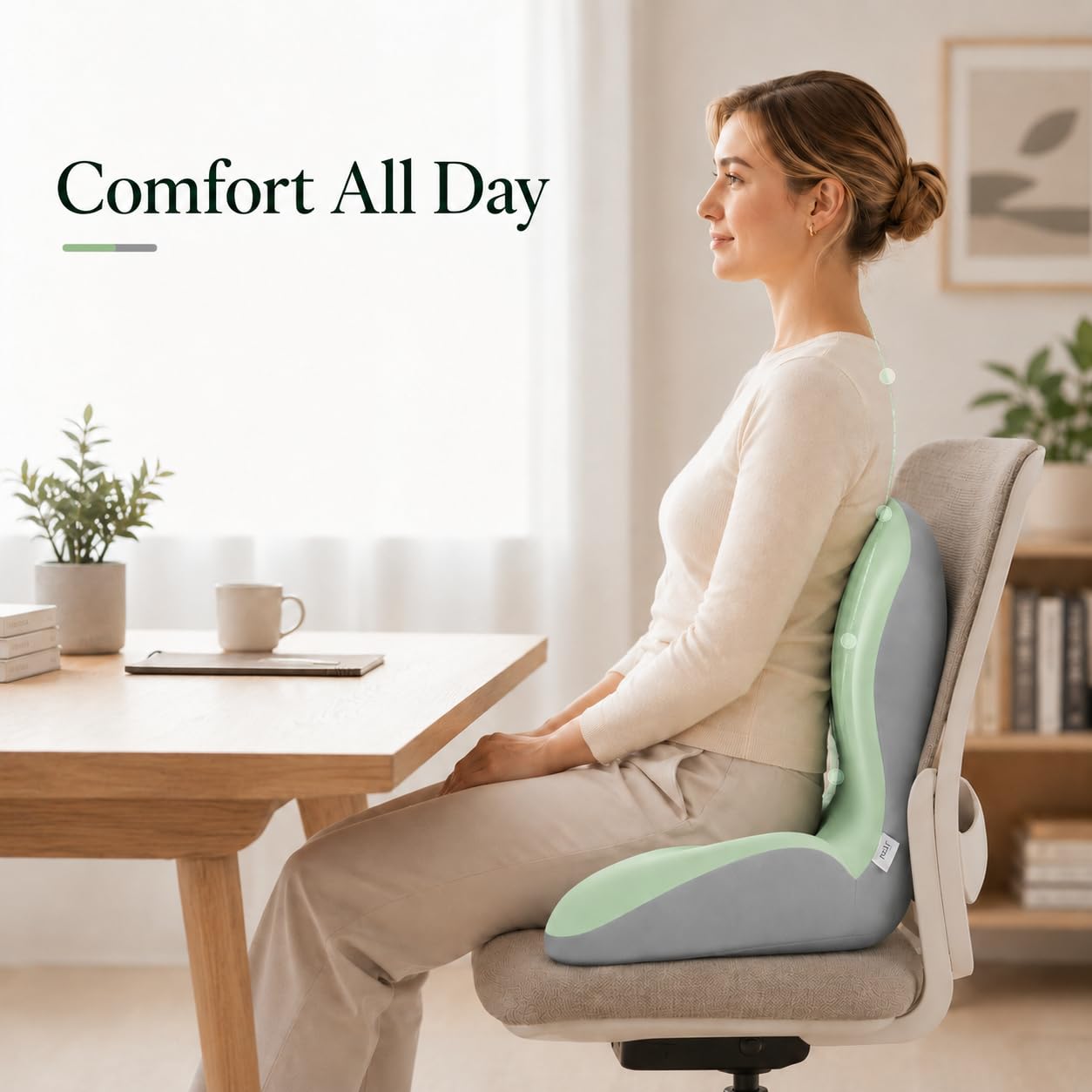 Cuscino Lombare Sedia Ufficio, Cuscino Ergonomico Sedia, Cuscino Integrato a Forma L con Memory Foam, Supporto Lombare e Apertura Traspirante per Coccige, per Sedia Ufficio, Sedile Auto