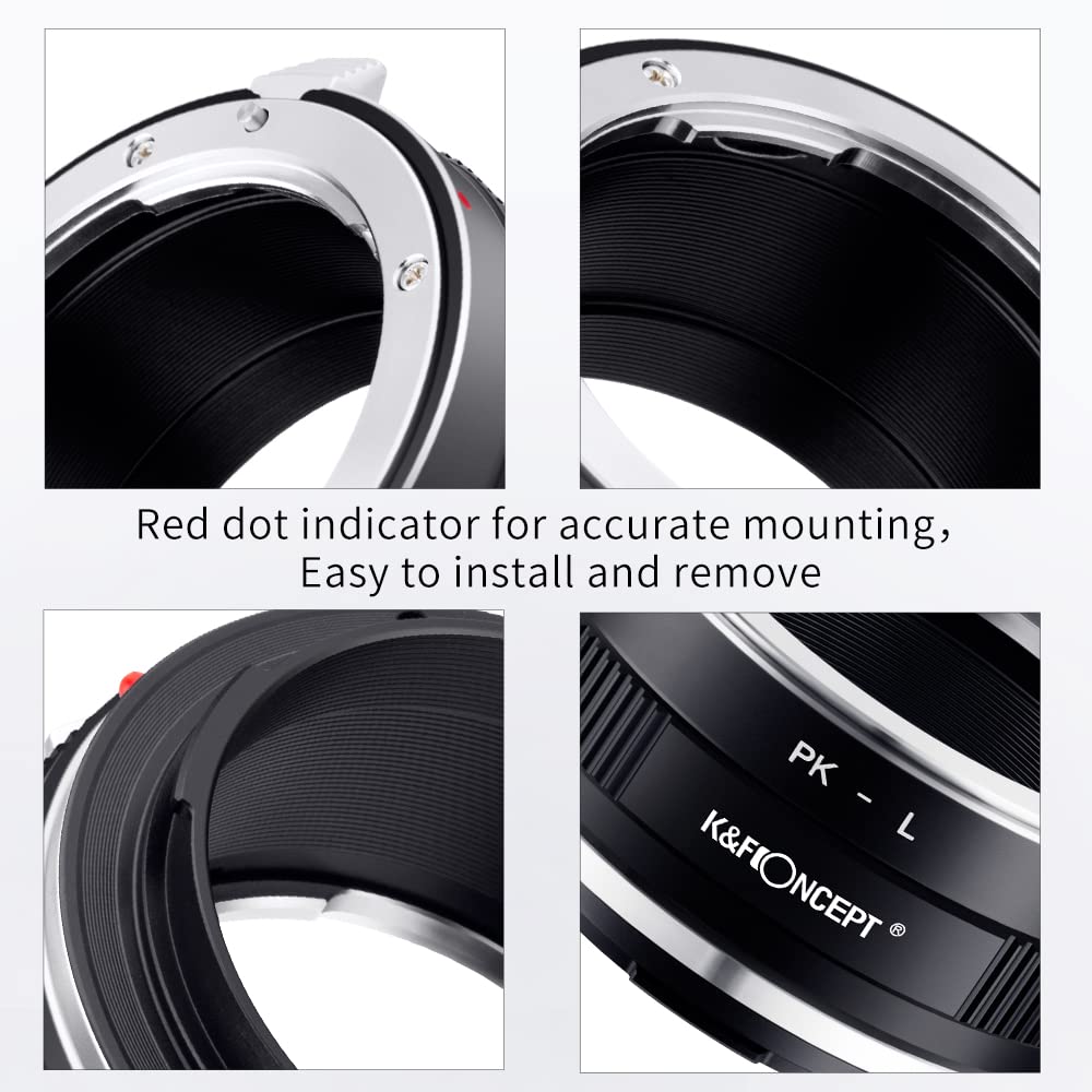 K&F CONCEPT Objektivhalterungsadapter PK-L Manueller Fokus, kompatibel mit Pentax K(PK)-Objektiven auf L-Mount-Kameragehäuse.