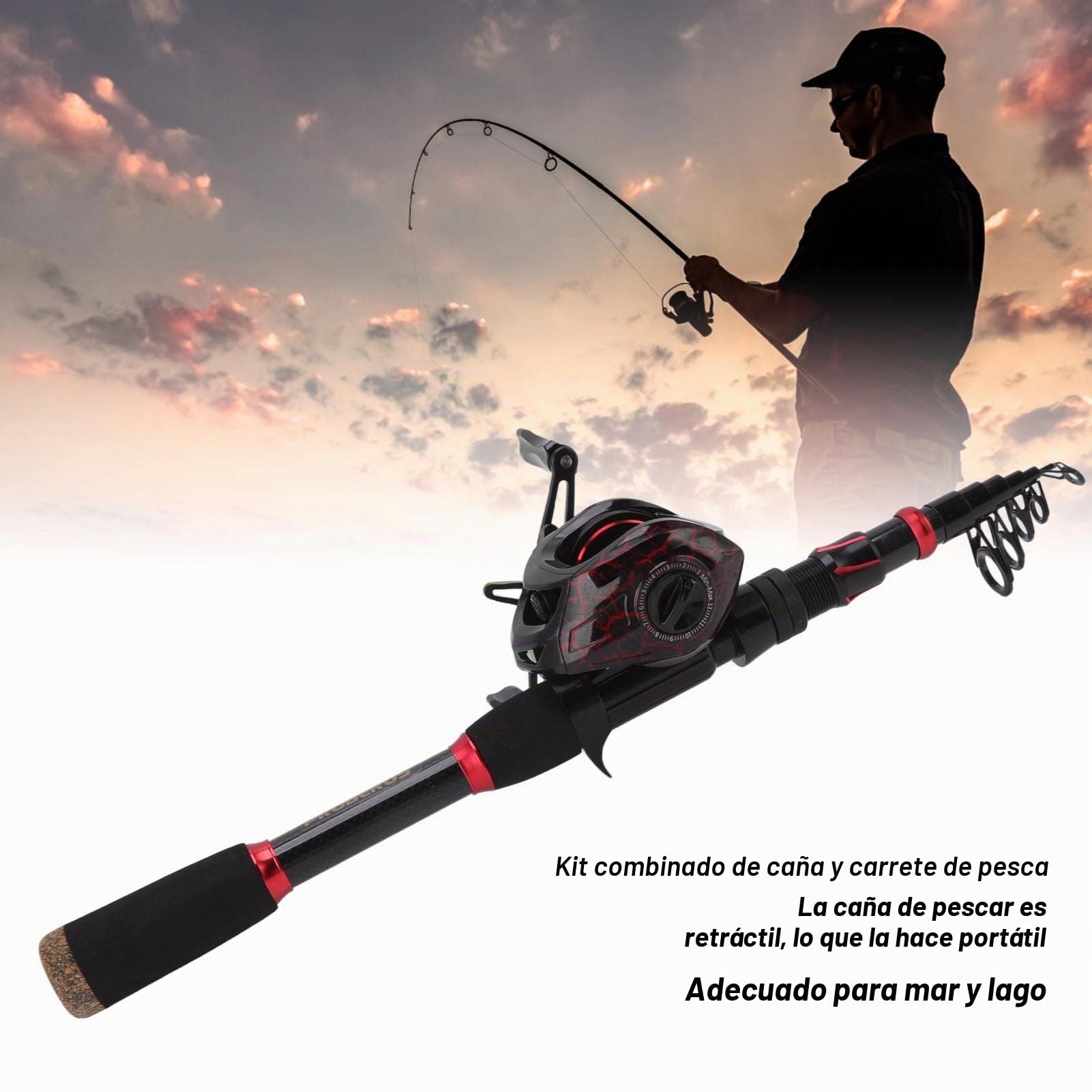 VGEBY Combos de Caña de Pescar Y Carrete, Kit de Señuelos de Caña de Pescar Telescópicos de Fibra de Carbono para Agua Salada Y Agua Dulce