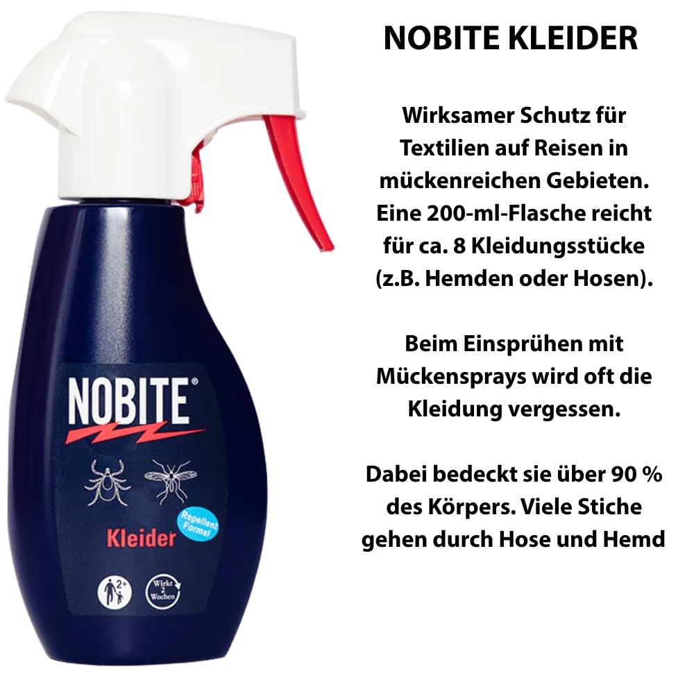 Nobite Doppelpack Mückenschreck-Set Mückenschutz Mückenspray Insektenschutz DEET 50 Haut-Spray und Nobite Kleidung No-Bite Anti-Zecken-Mücken-Moskito