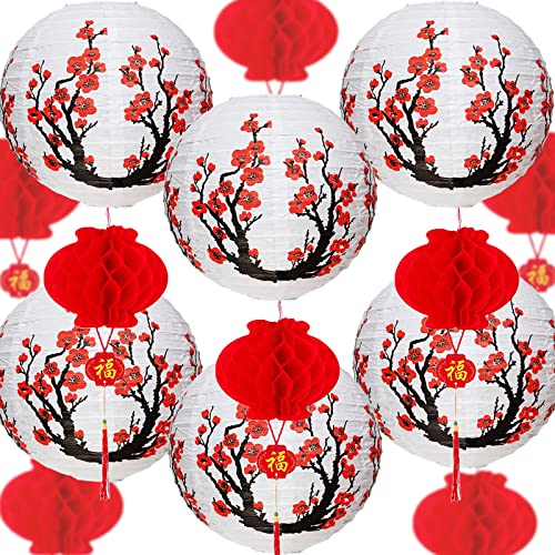 16 Pcs Chinese New Year Lanterns Decoration Cherry Blossom Paper Japanese Lanterns Sakura Lanterns for Home Decor Spring Festival Wedding