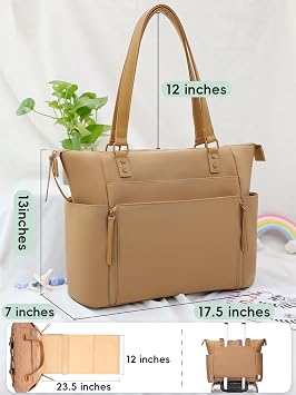 MOMINSIDE Neoprene Diaper Bag Tote, Diaper Bag Backpack panaleras para bebe,14 Pockets Large Capacity Diaper Bags, Convertible Diaper Tote, Brown
