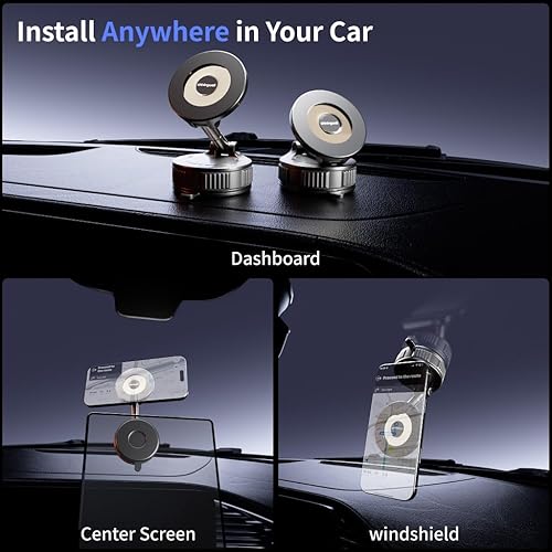 Miniatura 2 de Soporte magnético de teléfono para automóvil reforzado con vacío de 360, 80 libras, con ventosa, soporte para teléfono celular MagSafe para tu