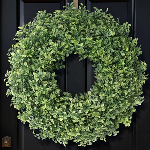 26' Artificial Boxwood Wreath For Front Door - Large Faux Aglaia Odorata Wreath, Fake Eucalyptus Leaves Plants For Wall Window Farmhouse Outdoor Decor - Spring, Summer, All Seasons (Green)