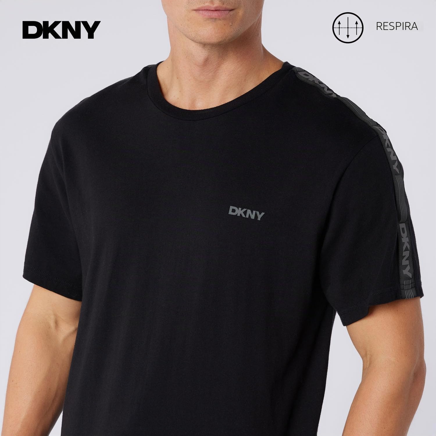 DKNY Penguins Camiseta Hombre Manga Corta 100% Algodón Negra | Camisetas Hombre Ropa Deportiva y Loungewear con Cuello Redondo y Banda Lateral | Camiseta de Algodón Hombre Negra | Idea Regalo Hombre