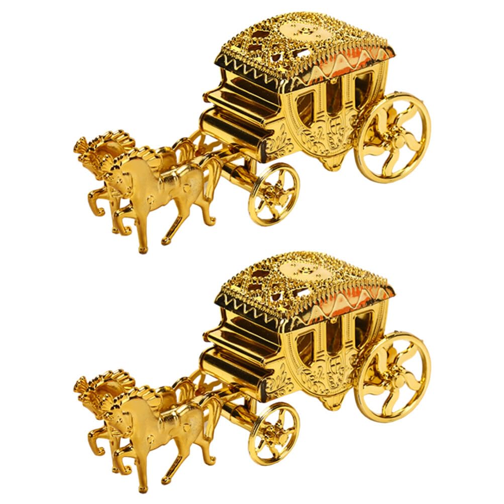 Gadpiparty Pack of 2 Golden Carriage Jewellery Box Goodie Boxes Carriage Gift Box Miniature Cart Candy Package Boxes for Baby Shower Wedding Halloween Christmas Party Gift
