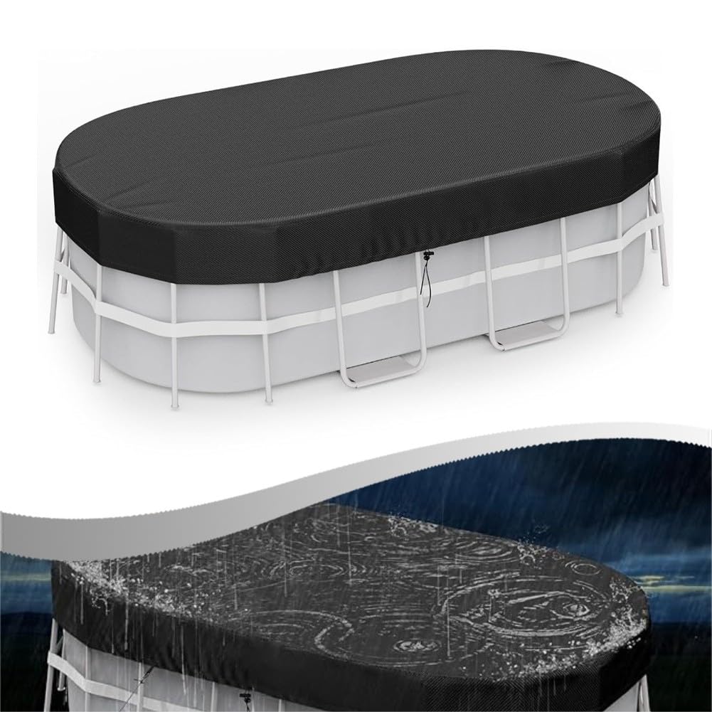 Cubierta rectangular de alberca sobre el suelo para piscinas ovaladas, 420D, protector solar resistente contra el polvo con kit de accesorios, protectores resistentes a la intemperie para piscinas de