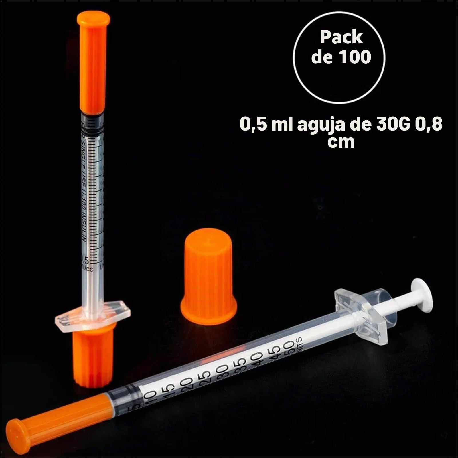 100 jeringas desechables de 0,5 ml para uso veterinario, animal y laboratorio